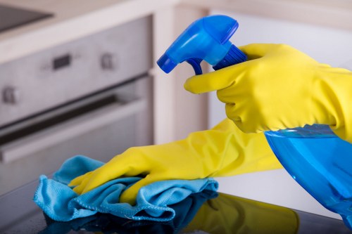 Technician assessing a spill on a rug during stain removal