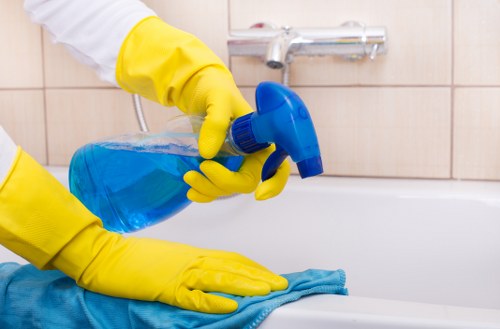 Cleaning team handling kitchen and washroom areas in a Hollandpark office